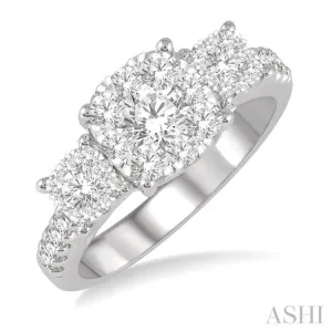 1 1/10 Ctw Triple Circle Round Cut Lovebright Diamond Ring in 14K White Gold