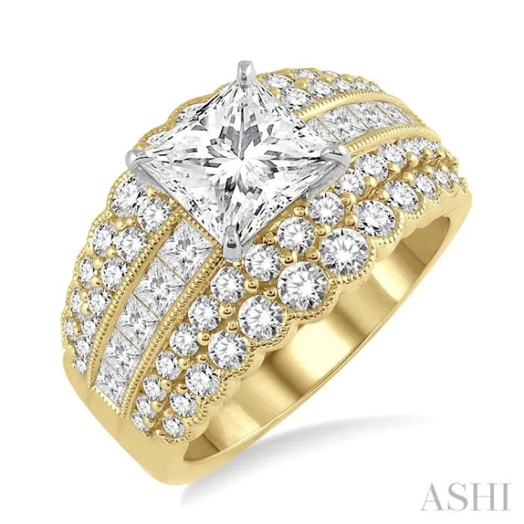 1 7/8 Ctw Diamond Semi-Mount Engagement Ring in 14K Yellow and White Gold