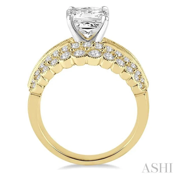 1 7/8 Ctw Diamond Semi-Mount Engagement Ring in 14K Yellow and White Gold