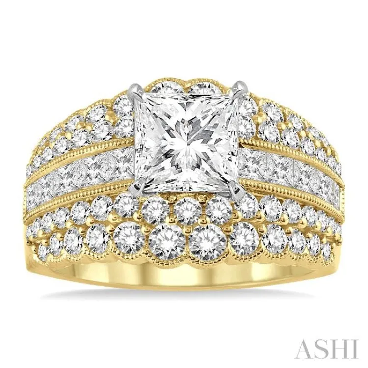 1 7/8 Ctw Diamond Semi-Mount Engagement Ring in 14K Yellow and White Gold