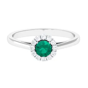 1 CT Emerald Engagement Ring with Diamond Halo