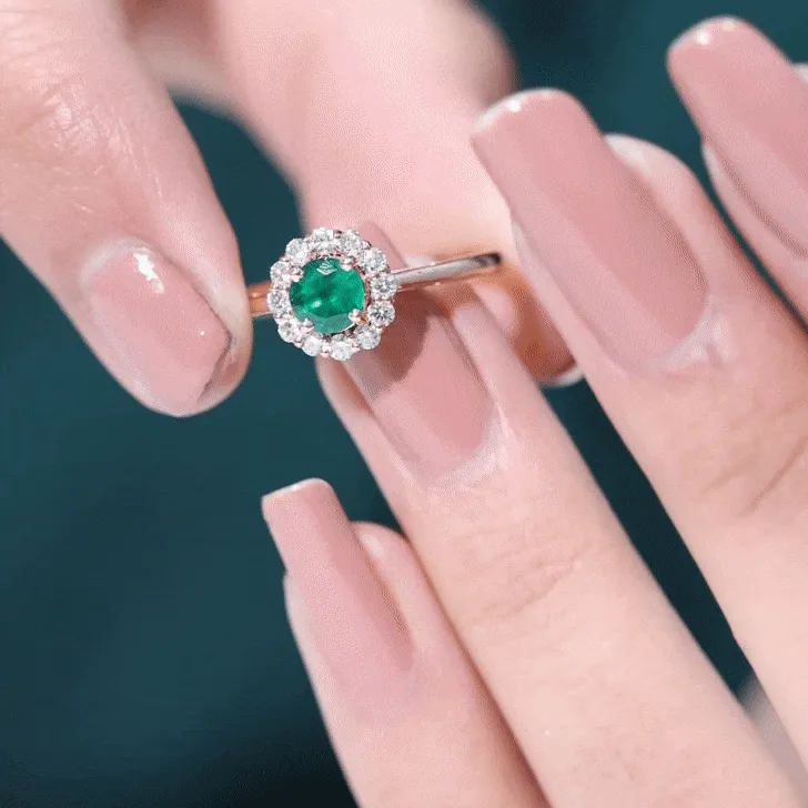 1 CT Emerald Engagement Ring with Diamond Halo