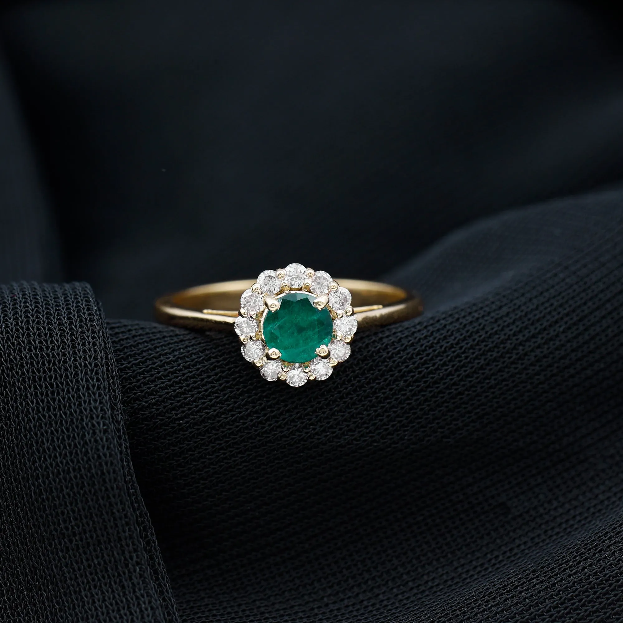 1 CT Emerald Engagement Ring with Diamond Halo