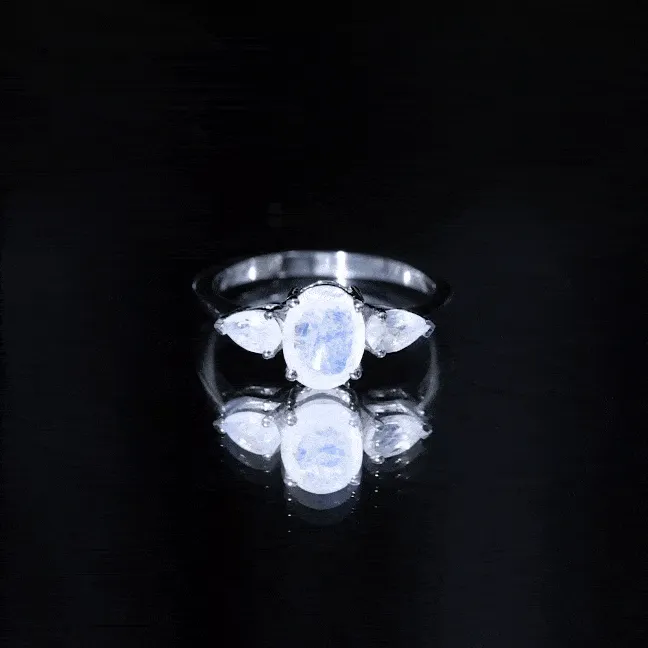 1 CT Three Stone Moonstone Ring in Prong Setting