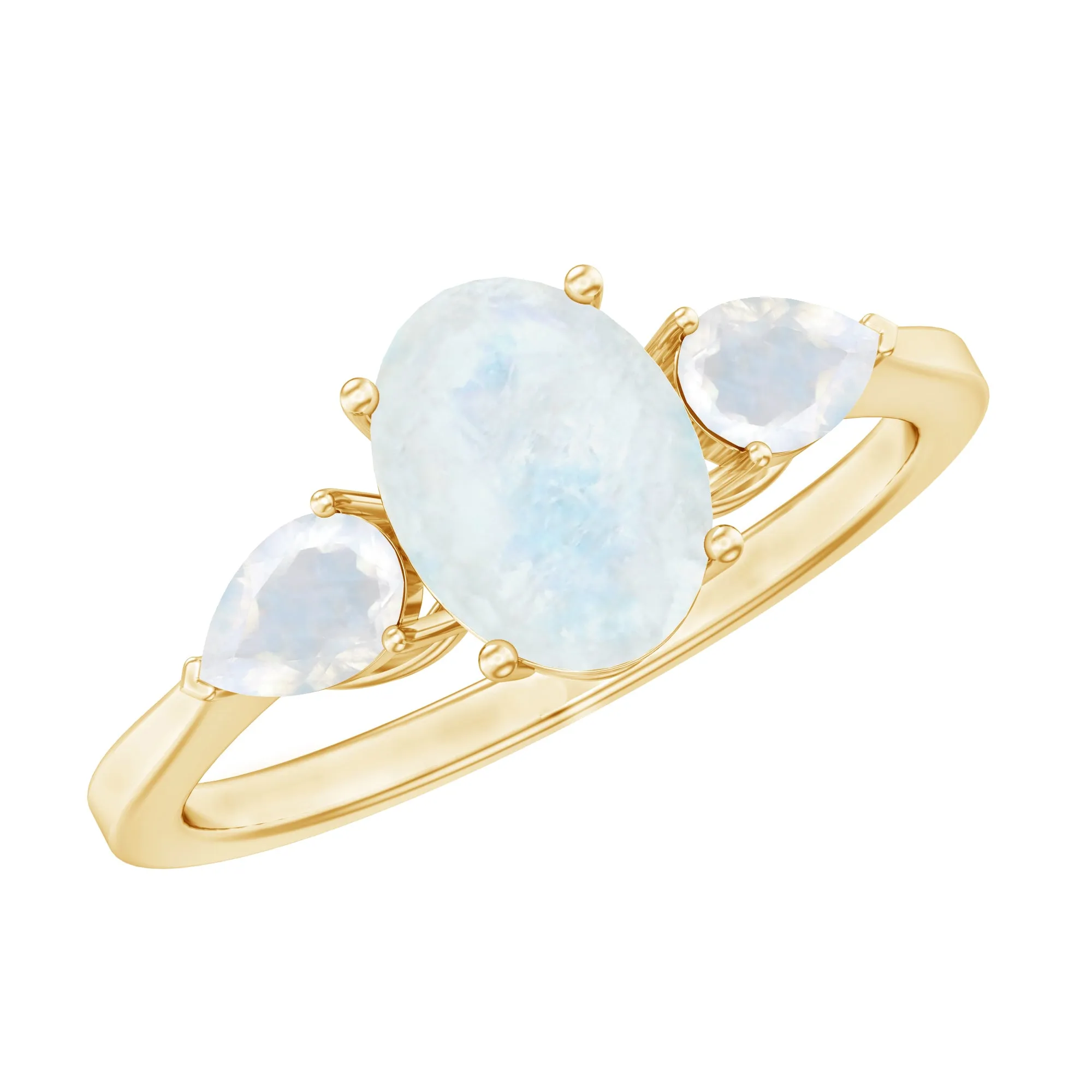 1 CT Three Stone Moonstone Ring in Prong Setting