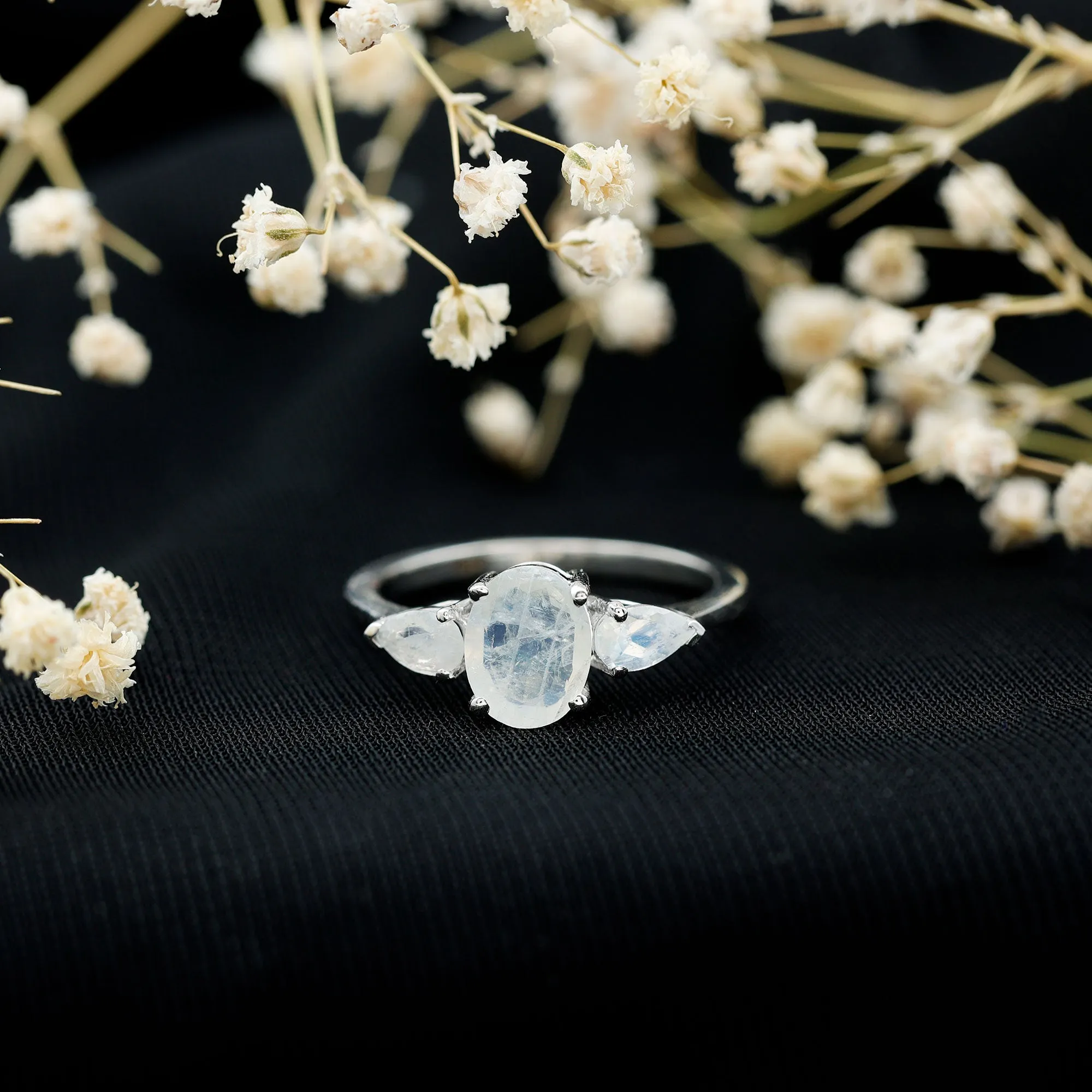 1 CT Three Stone Moonstone Ring in Prong Setting