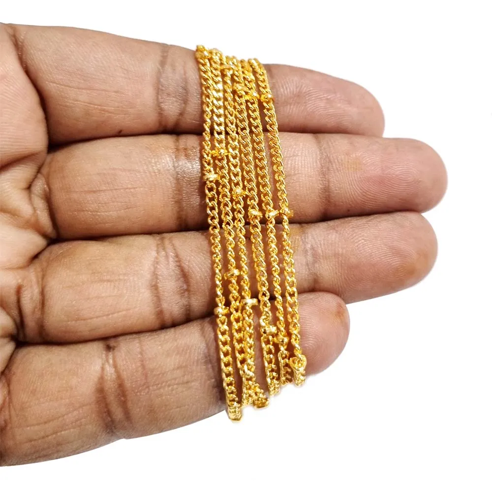 1 METER PKG. THIN CHAIN ANTI-TARNISH GOLD PLATED JEWELRY MAKING LOOSE CHAIN.