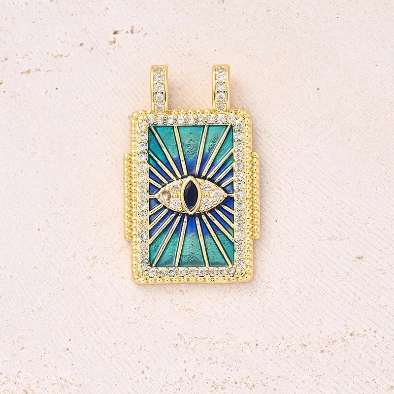 1 Pc/Package 28x17.5mm 4x2.8mm Copper Zircon 18K Gold Plated Multicolor Eye Rectangle Polished Pendant