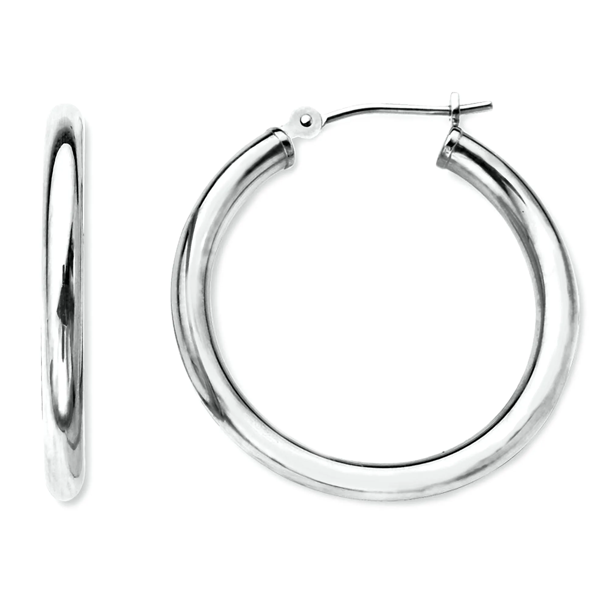 10k White Gold 2mm Shiny Round Tube Hoop Earrings