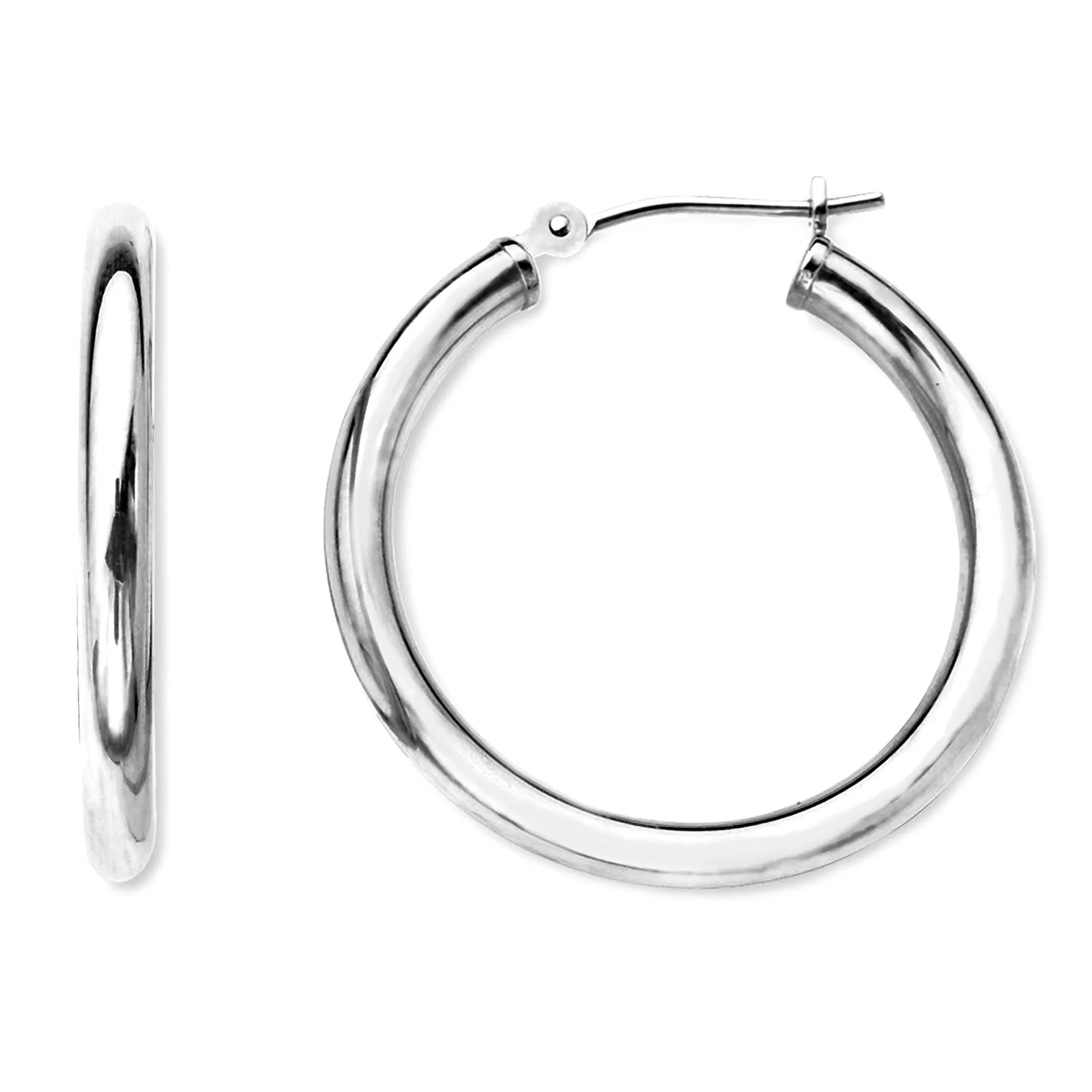 10k White Gold 2mm Shiny Round Tube Hoop Earrings