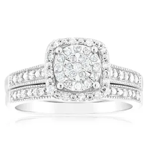 1/4 Carat Diamond 2-Ring Bridal Set in Sterling Silver