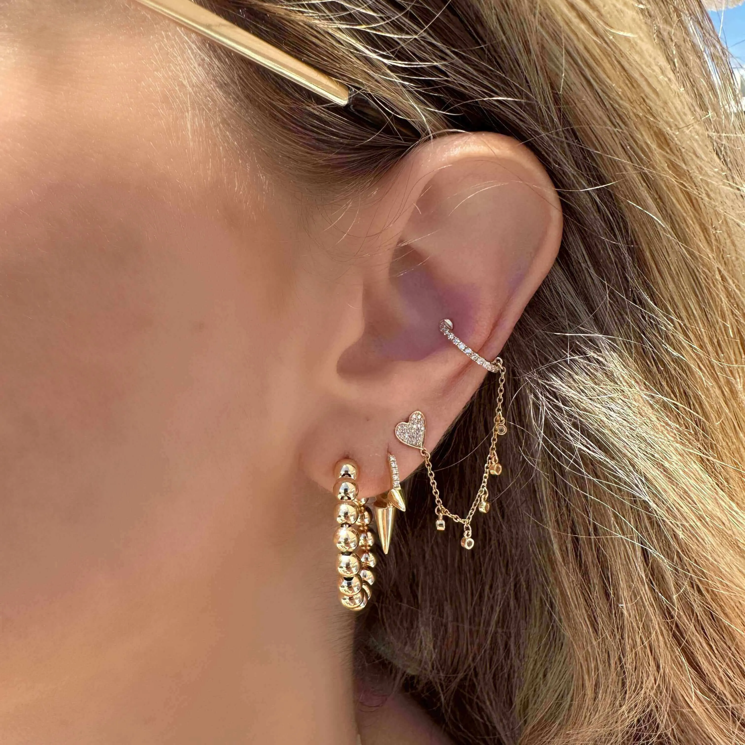 14K Gold Beaded Ball J-Hoop Earrings