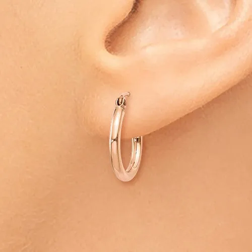 14k Rose Gold 15mm x 2mm Lightweight Hinged Hoop Earrings