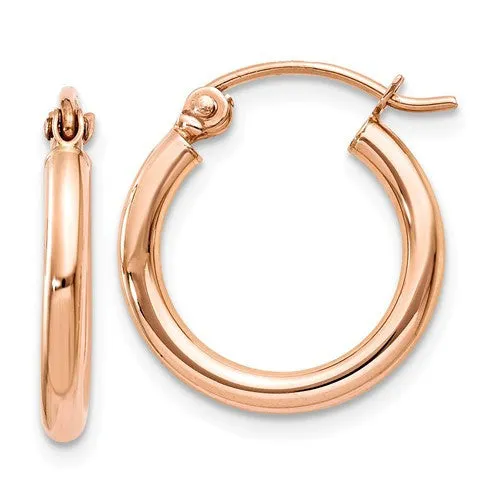 14k Rose Gold 15mm x 2mm Lightweight Hinged Hoop Earrings