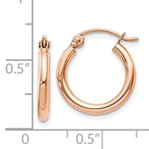 14k Rose Gold 15mm x 2mm Lightweight Hinged Hoop Earrings