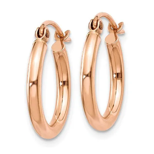 14k Rose Gold 15mm x 2mm Lightweight Hinged Hoop Earrings