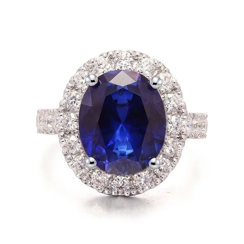 14k Solid White Gold 5.0ct Oval Sapphire Diamond Engagement Ring