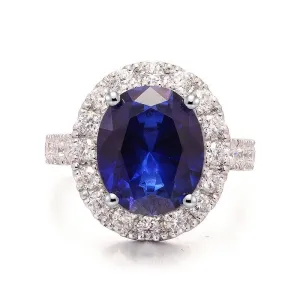 14k Solid White Gold 5.0ct Oval Sapphire Diamond Engagement Ring