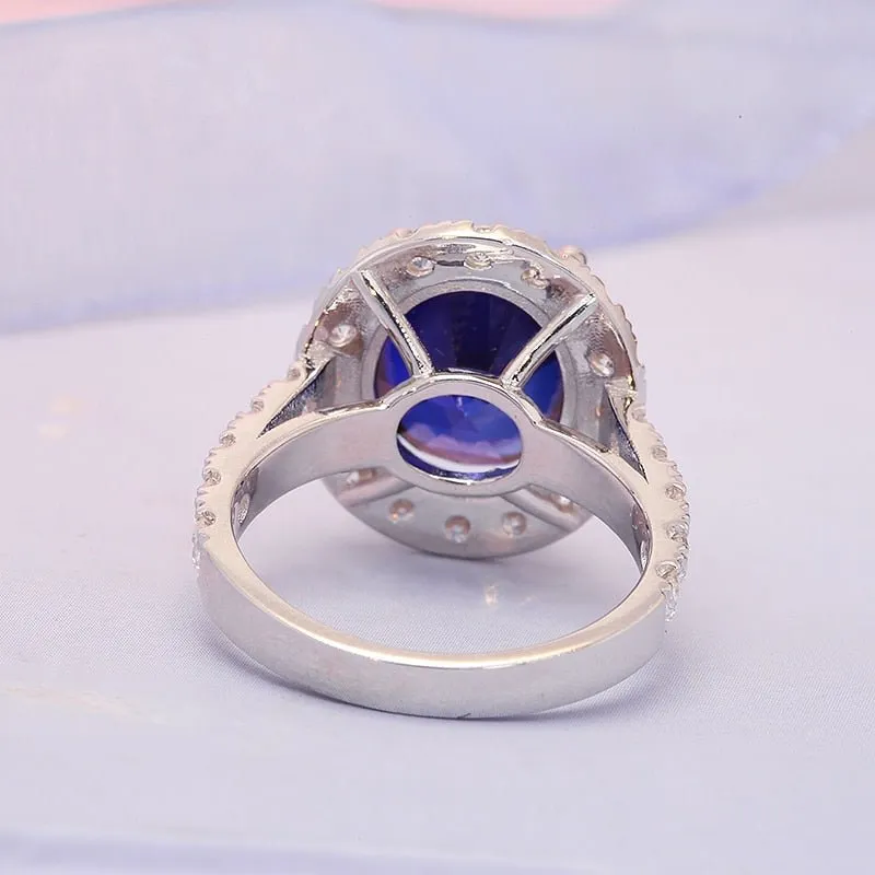 14k Solid White Gold 5.0ct Oval Sapphire Diamond Engagement Ring