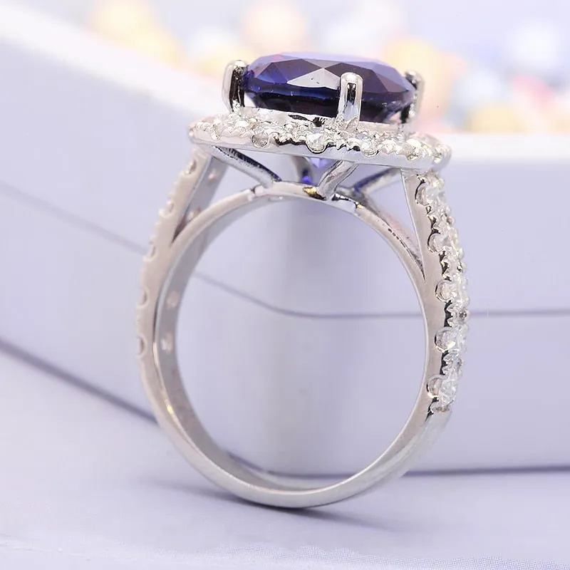 14k Solid White Gold 5.0ct Oval Sapphire Diamond Engagement Ring