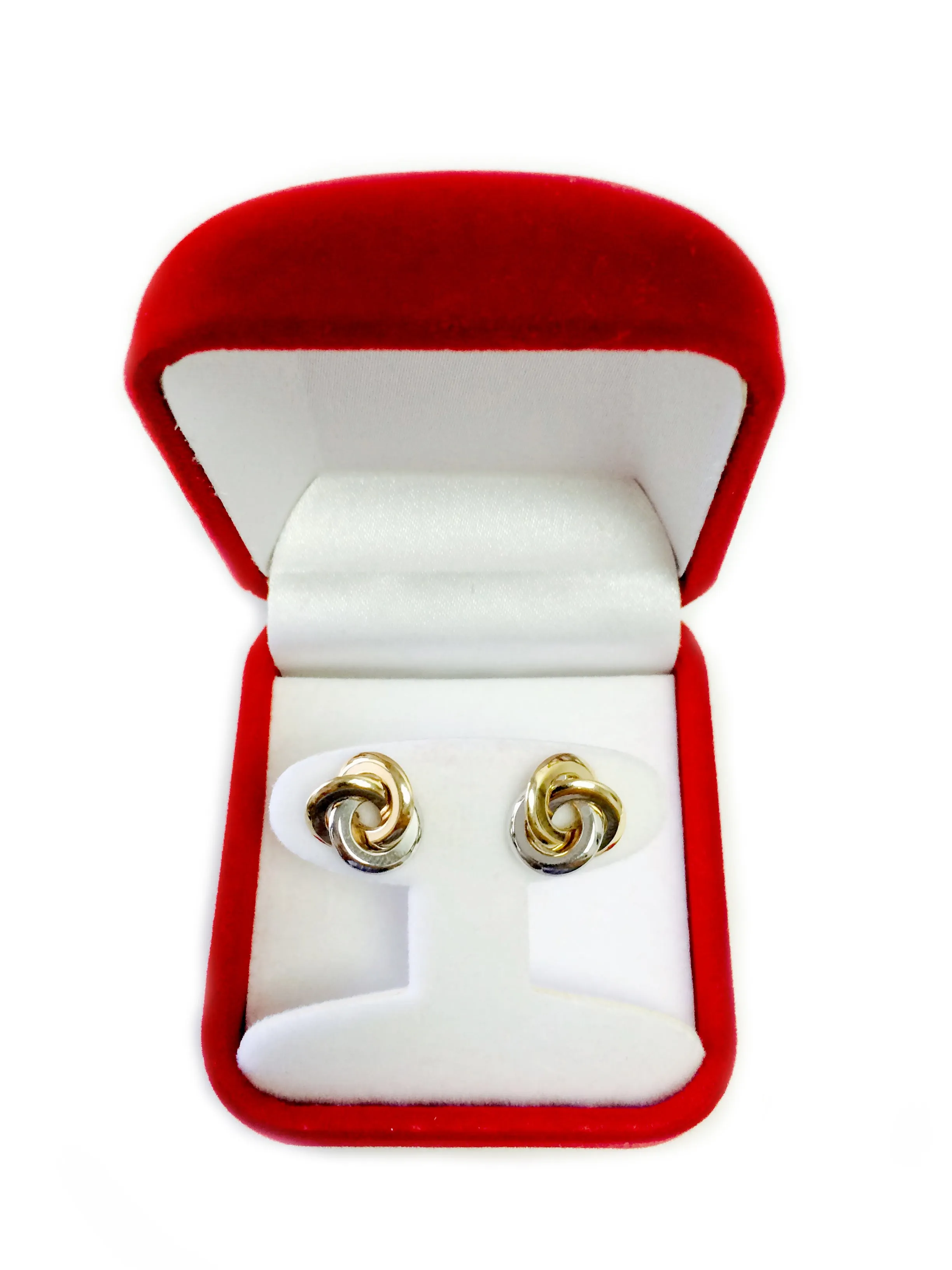 14k Two Tone Gold Love Knot Style Stud Earrings, 11mm