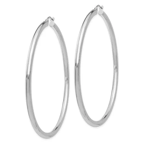 14K White Gold Polished 3mm Tube Hoop Earrings