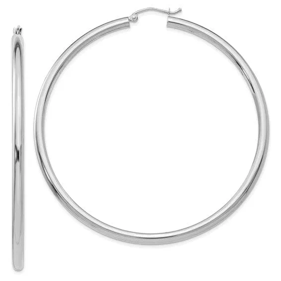 14K White Gold Polished 3mm Tube Hoop Earrings