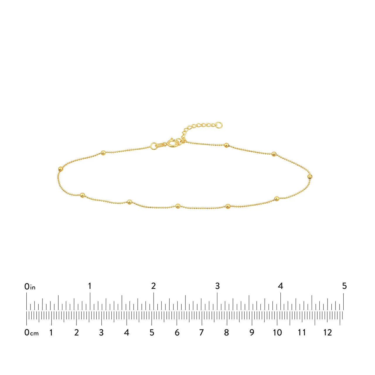 14K Yellow Gold 2mm Diamond Cut Bead Station Anklet