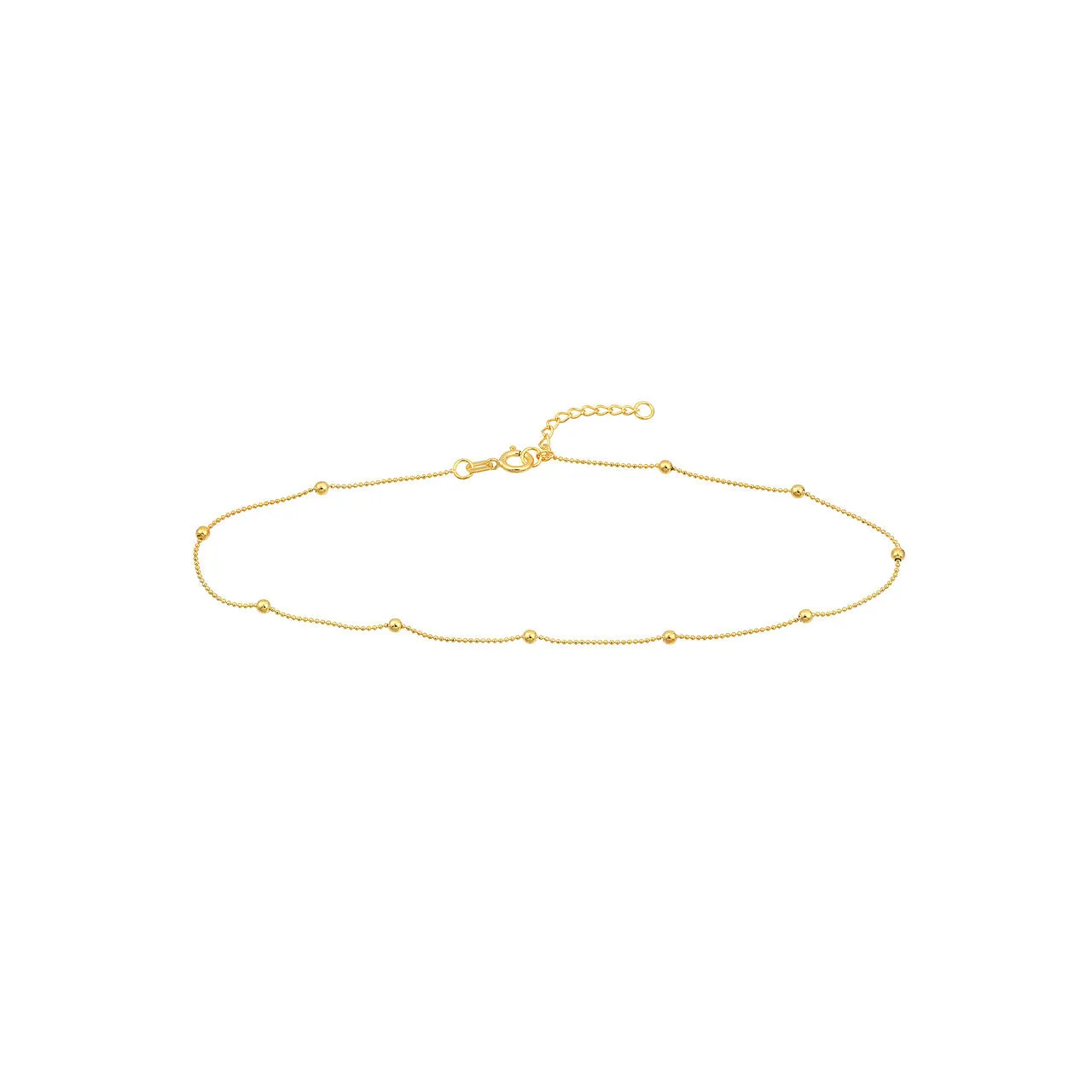 14K Yellow Gold 2mm Diamond Cut Bead Station Anklet