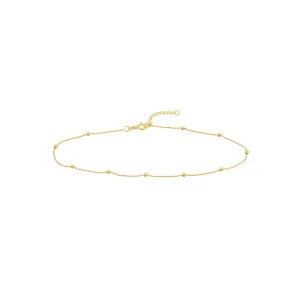 14K Yellow Gold 2mm Diamond Cut Bead Station Anklet