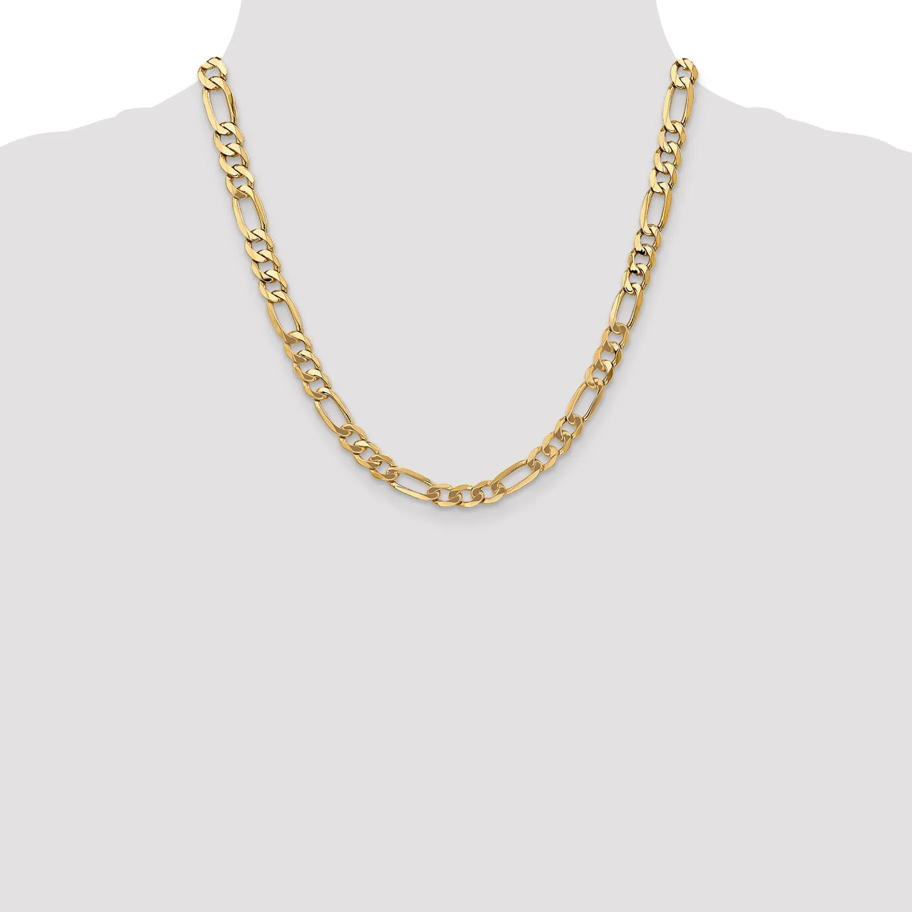 14k Yellow Gold 7.00-mm Flat Solid Figaro Chain