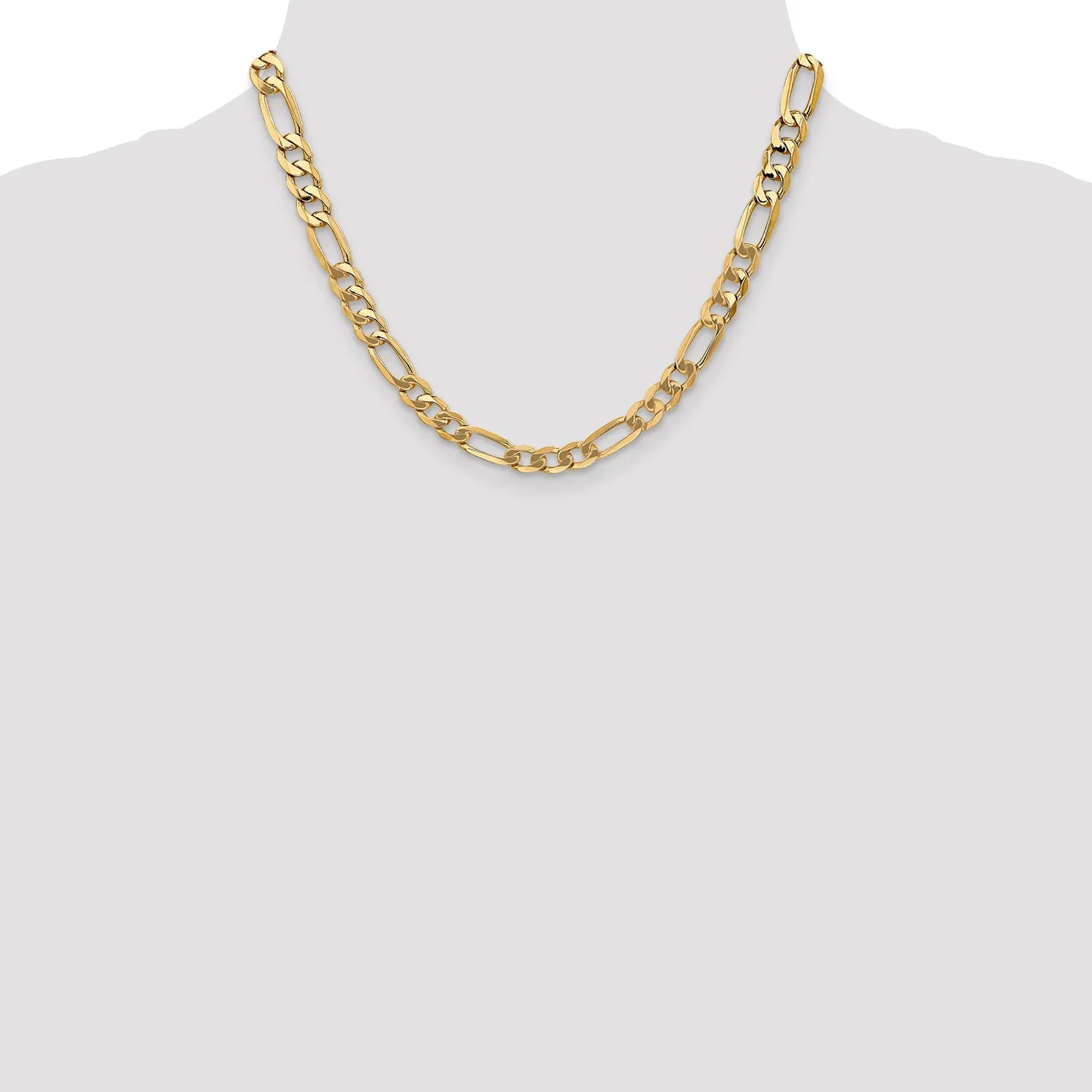 14k Yellow Gold 7.00-mm Flat Solid Figaro Chain