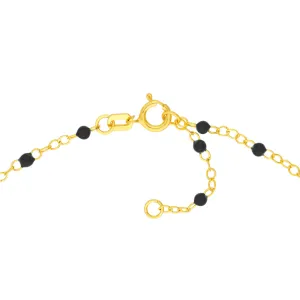 14K Yellow Gold Black Enamel Bead Piatto Chain Anklet