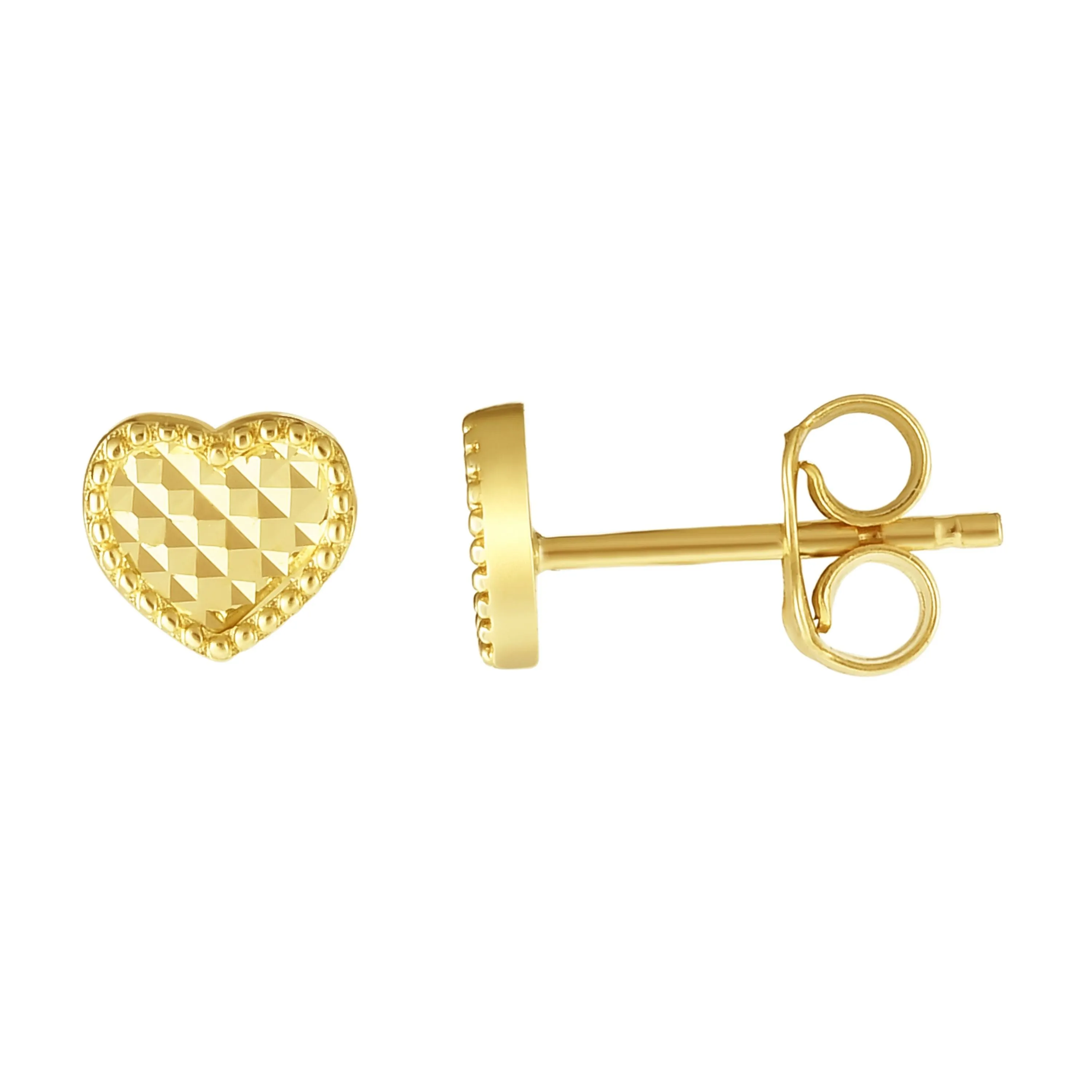 14k Yellow Gold Heart Stud Earrings