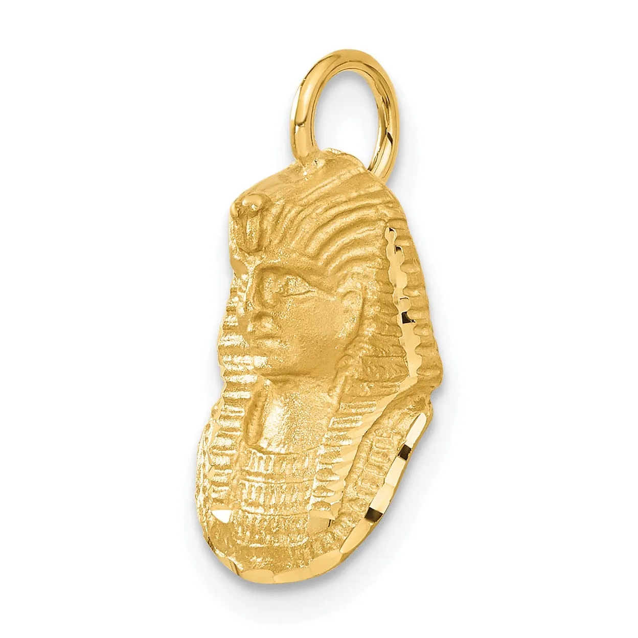 14k Yellow Gold Satin Diamond Cut Finish Solid King Tut Charm Pendant