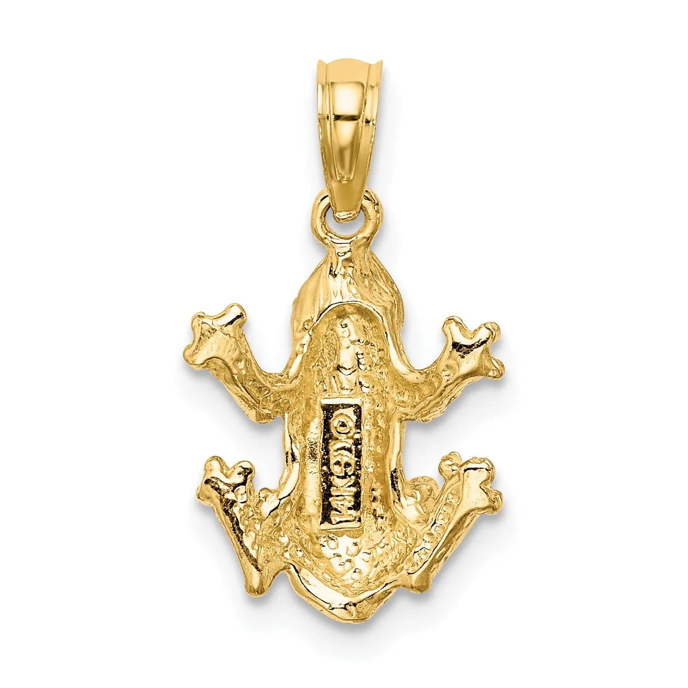 14K Yellow Gold Textured Polished Finish 2-Dimensional Top View Frog Charm Pendant