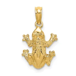 14K Yellow Gold Textured Polished Finish 2-Dimensional Top View Frog Charm Pendant