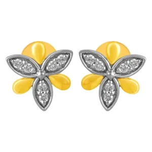 14KT (585) Yellow Gold & Diamond 6 Beautiful Petals Stud Earrings