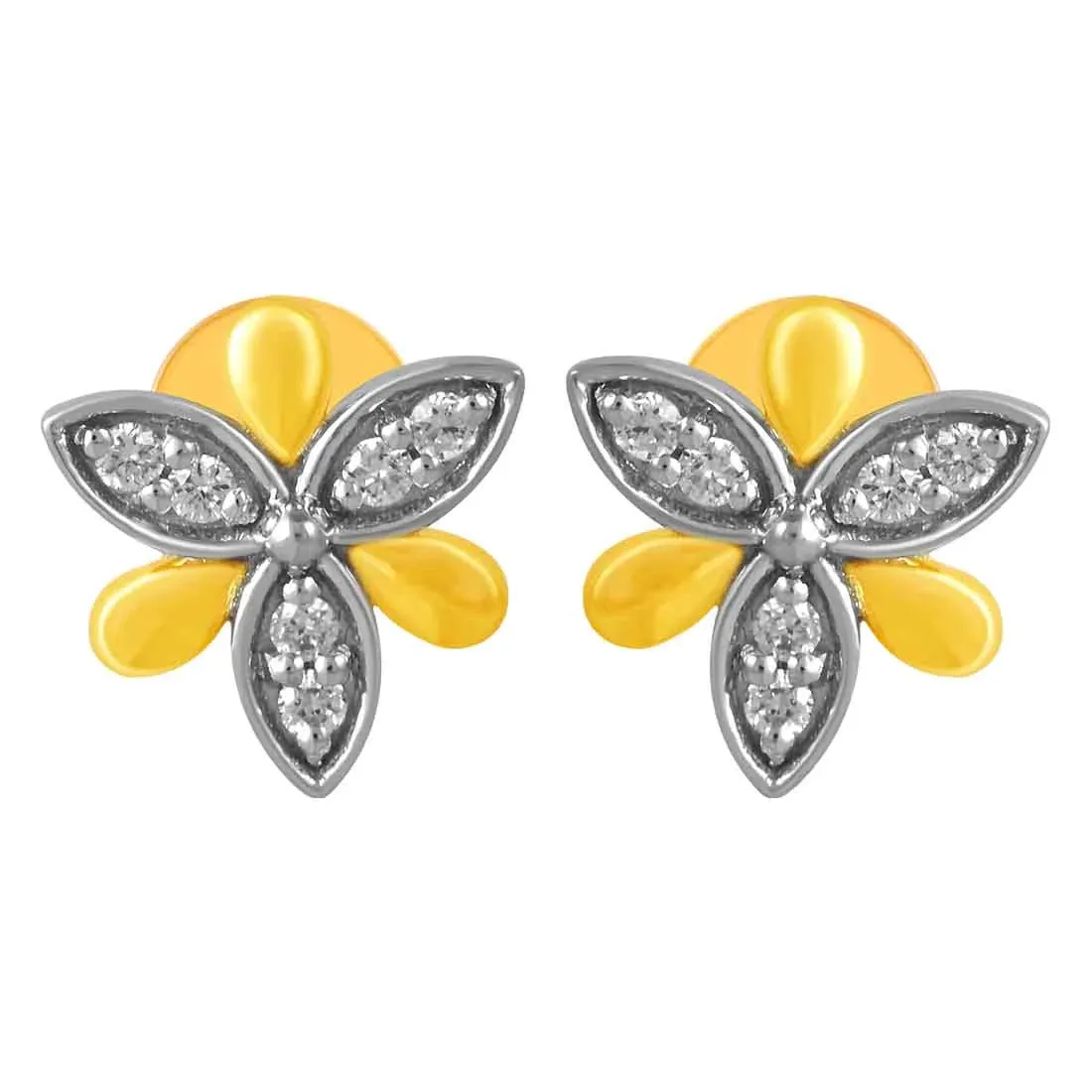 14KT (585) Yellow Gold & Diamond 6 Beautiful Petals Stud Earrings