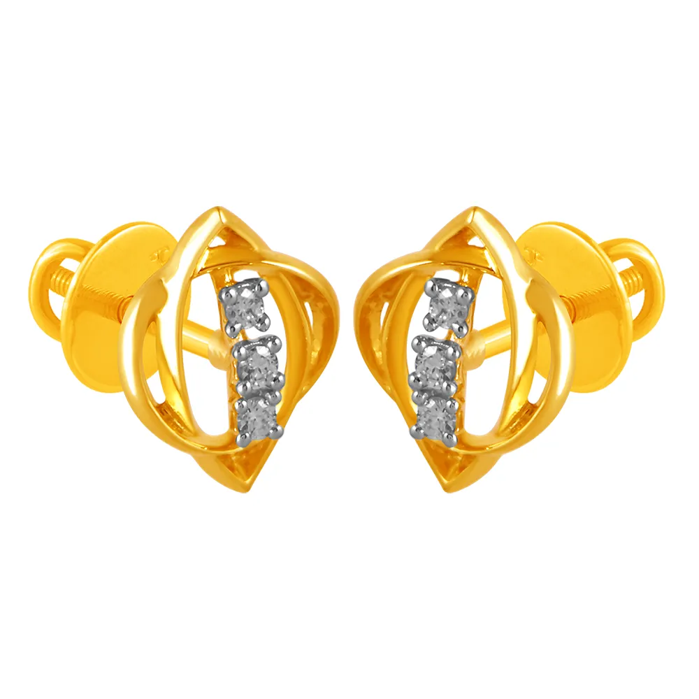 14KT (585) Yellow Gold & Diamond Abstract Shaped Stud Earrings