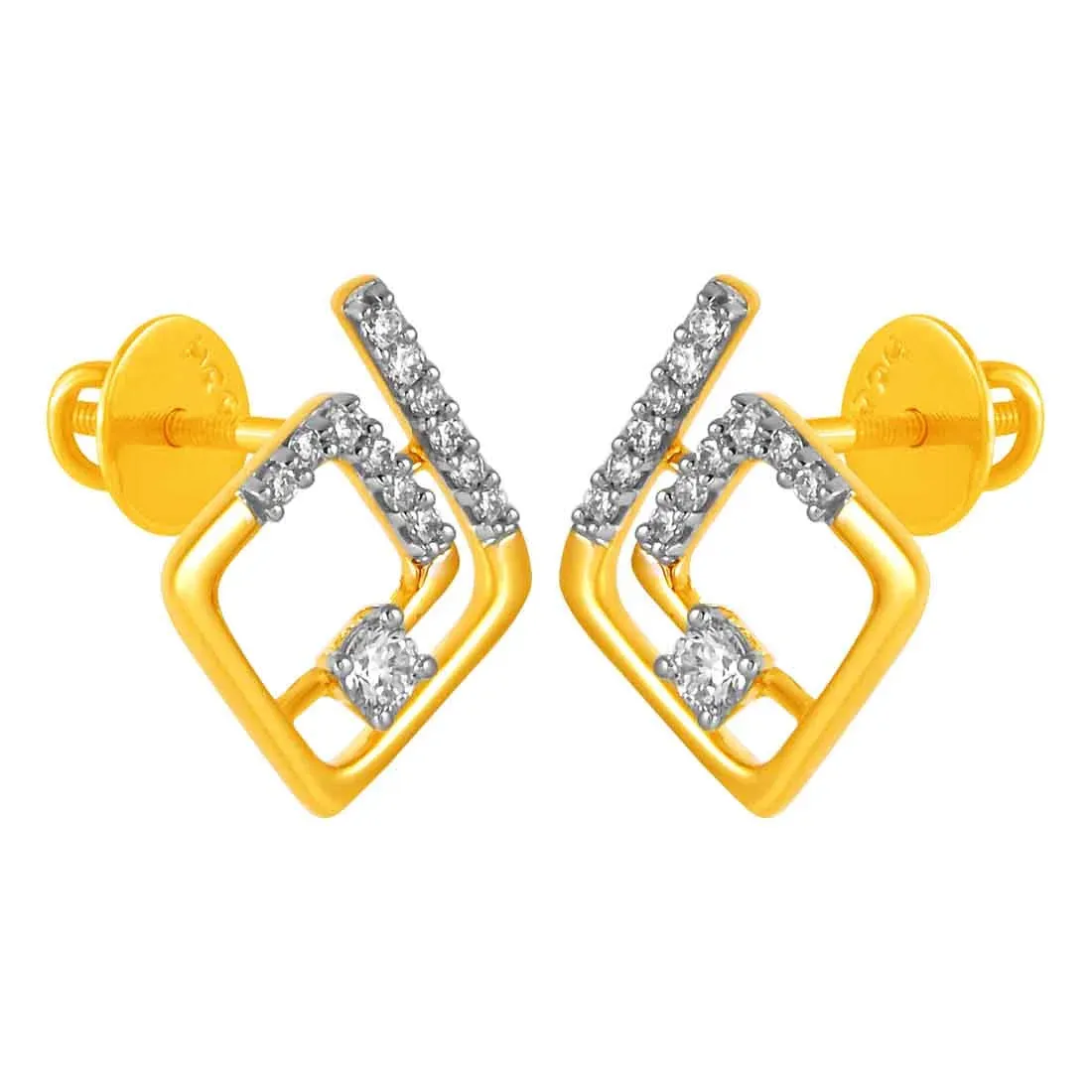 14KT (585) Yellow Gold & Graceful Diamond Stud Earrings