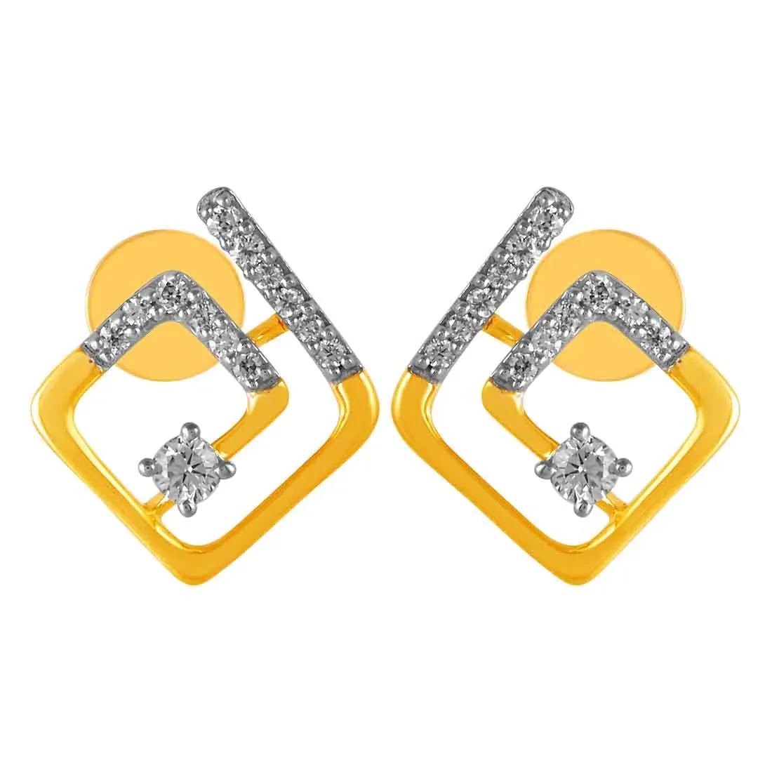 14KT (585) Yellow Gold & Graceful Diamond Stud Earrings