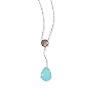 16"   2" Rhodium Plated Black Mother of Pearl and Turquoise Drop Necklace