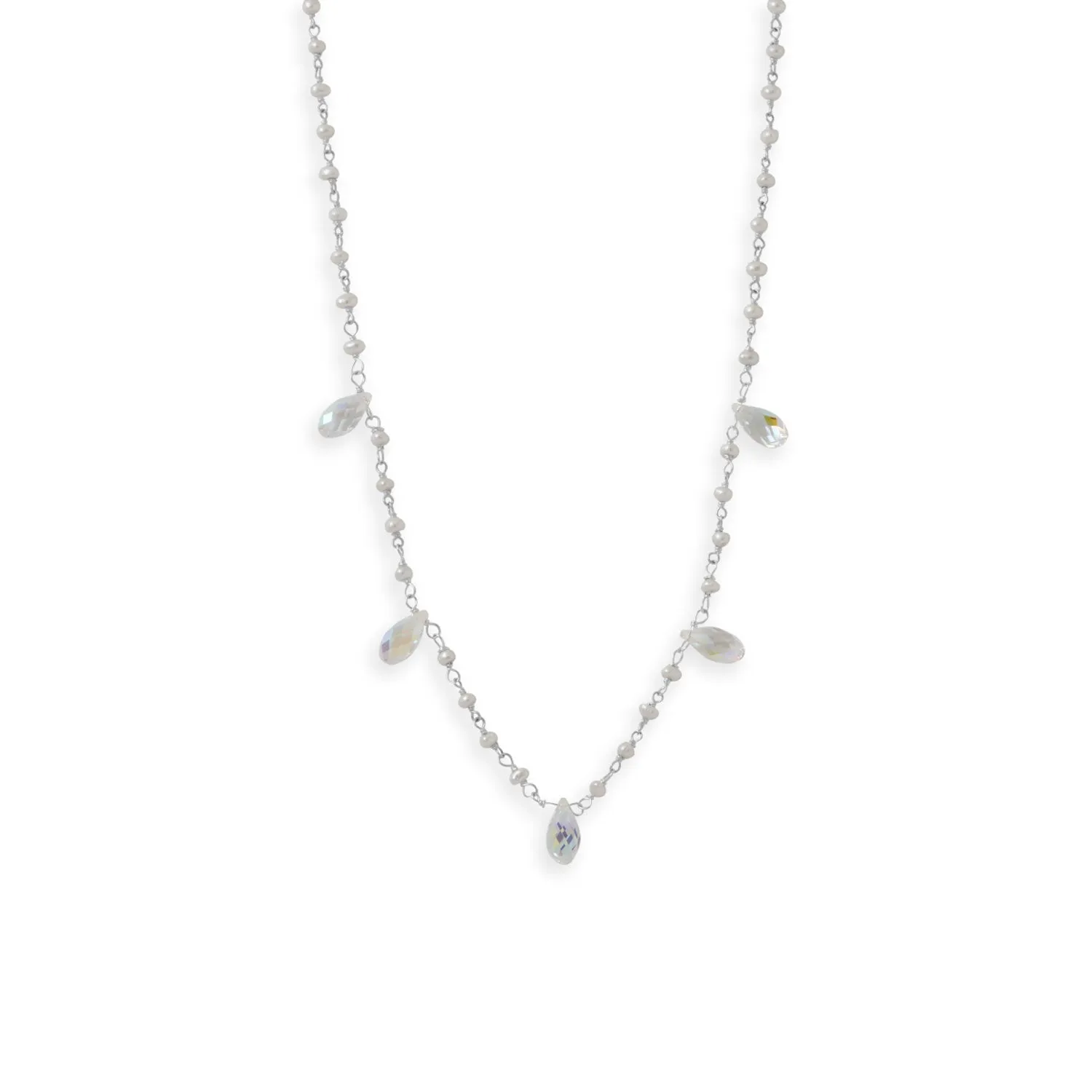 16" 2" Swarovski Crystal and Cultured Freshwater Pearl Necklace