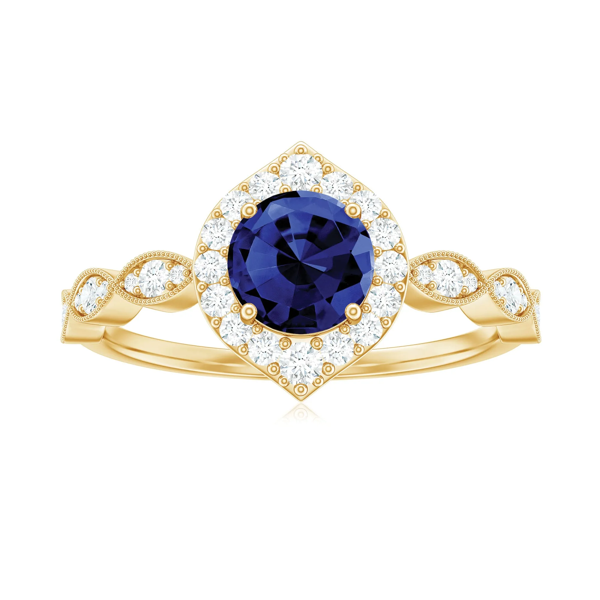 1.75 CT Vintage Created Blue Sapphire Engagement Ring with Diamond Accent