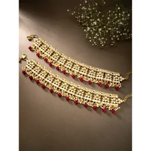 18k Gold Plated Bridal Kundan Pearl Anklets/Payal For Women