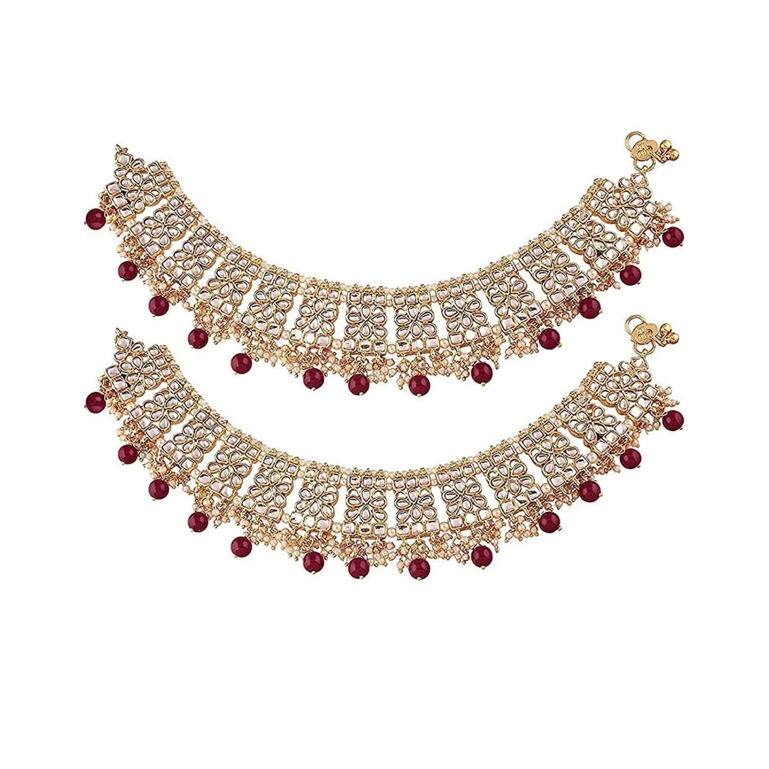 18k Gold Plated Bridal Kundan Pearl Anklets/Payal For Women