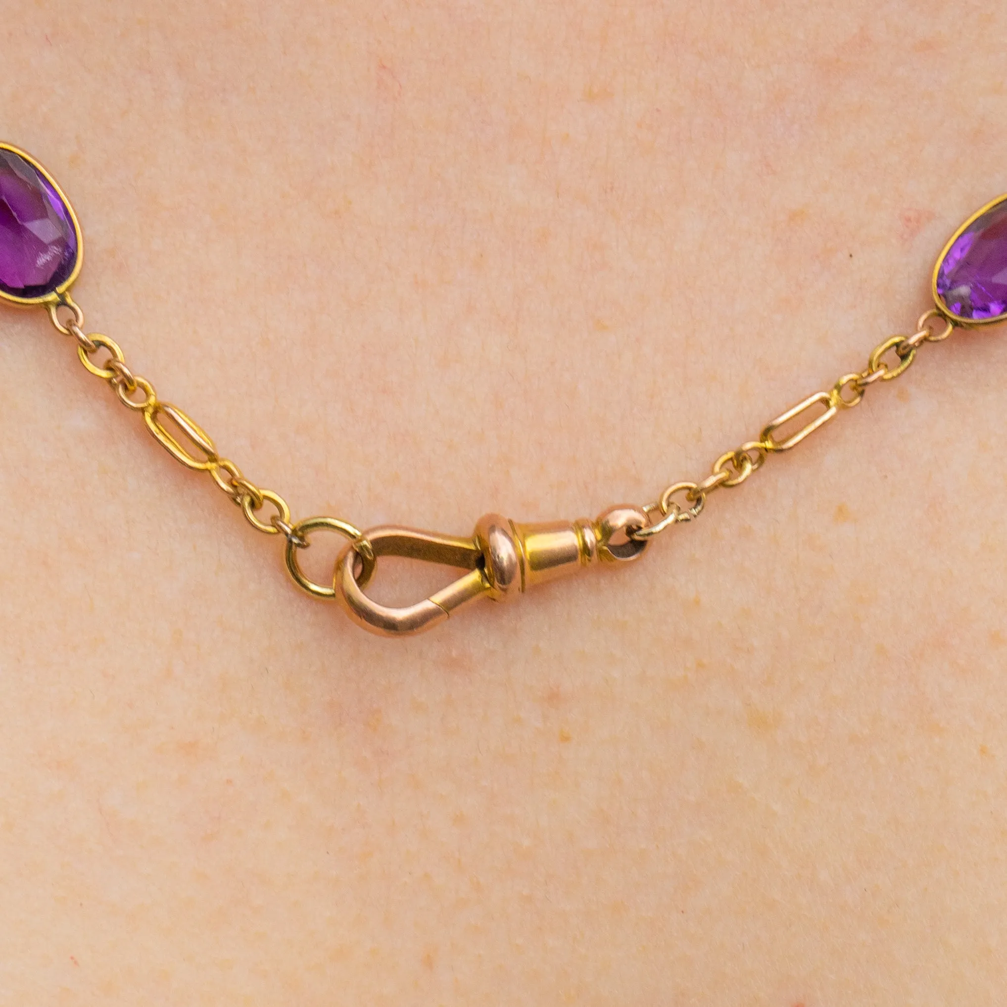 19.5” Victorian 9ct Gold Amethyst Chain, Dog-Clip Clasp