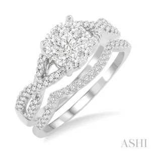 3/4 Ctw Diamond Wedding Set with 5/8 Ctw Lovebright Round Cut Engagement Ring and 1/10 Ctw Wedding Band in 14K White Gold