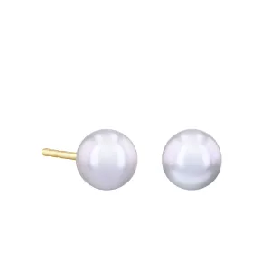 6-6.5mm Round Grey Cultured River Pearl Stud Earrings | 9K Yellow Gold